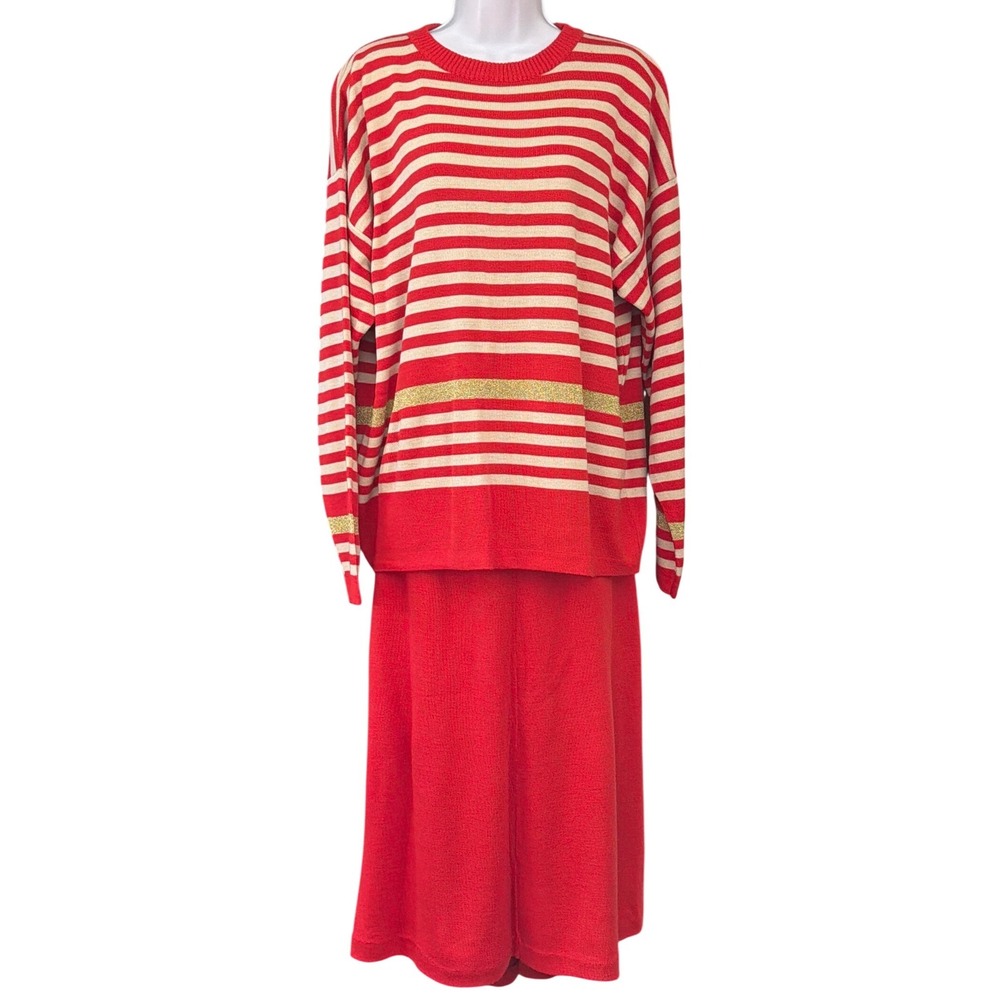 Vintage Coordinated Set Silverleaf Knit Skirt Set Retro Nautical Holiday Classic